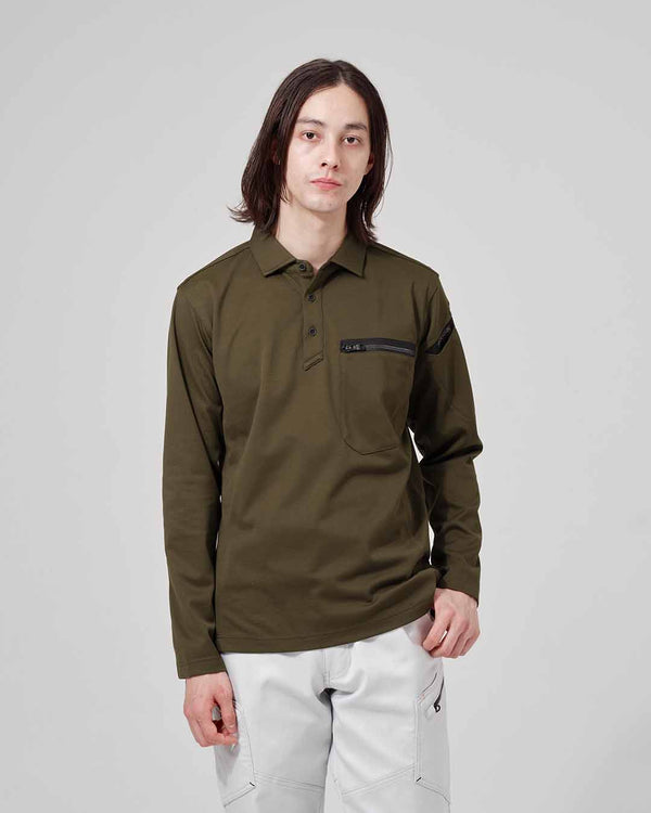 51305 T/Cワークニットロングポロシャツ